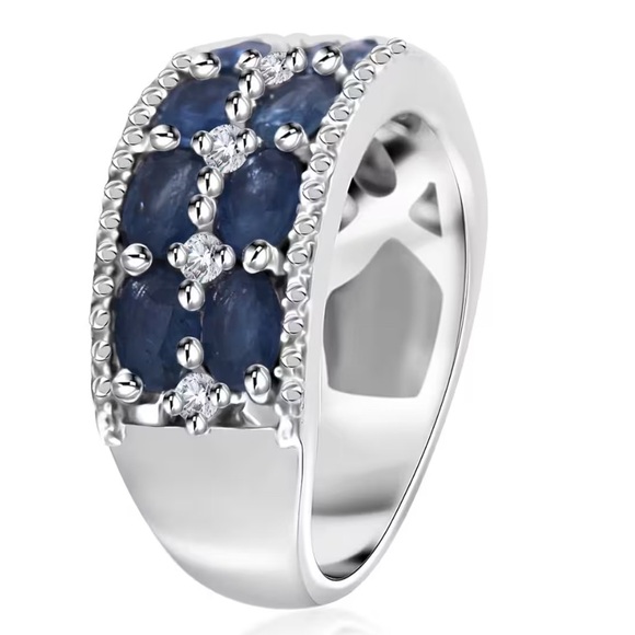 Kanchanaburi Blue Sapphire Zircon Ring in Platinum Over Sterling Silver 3.50 ctw - Picture 5 of 11
